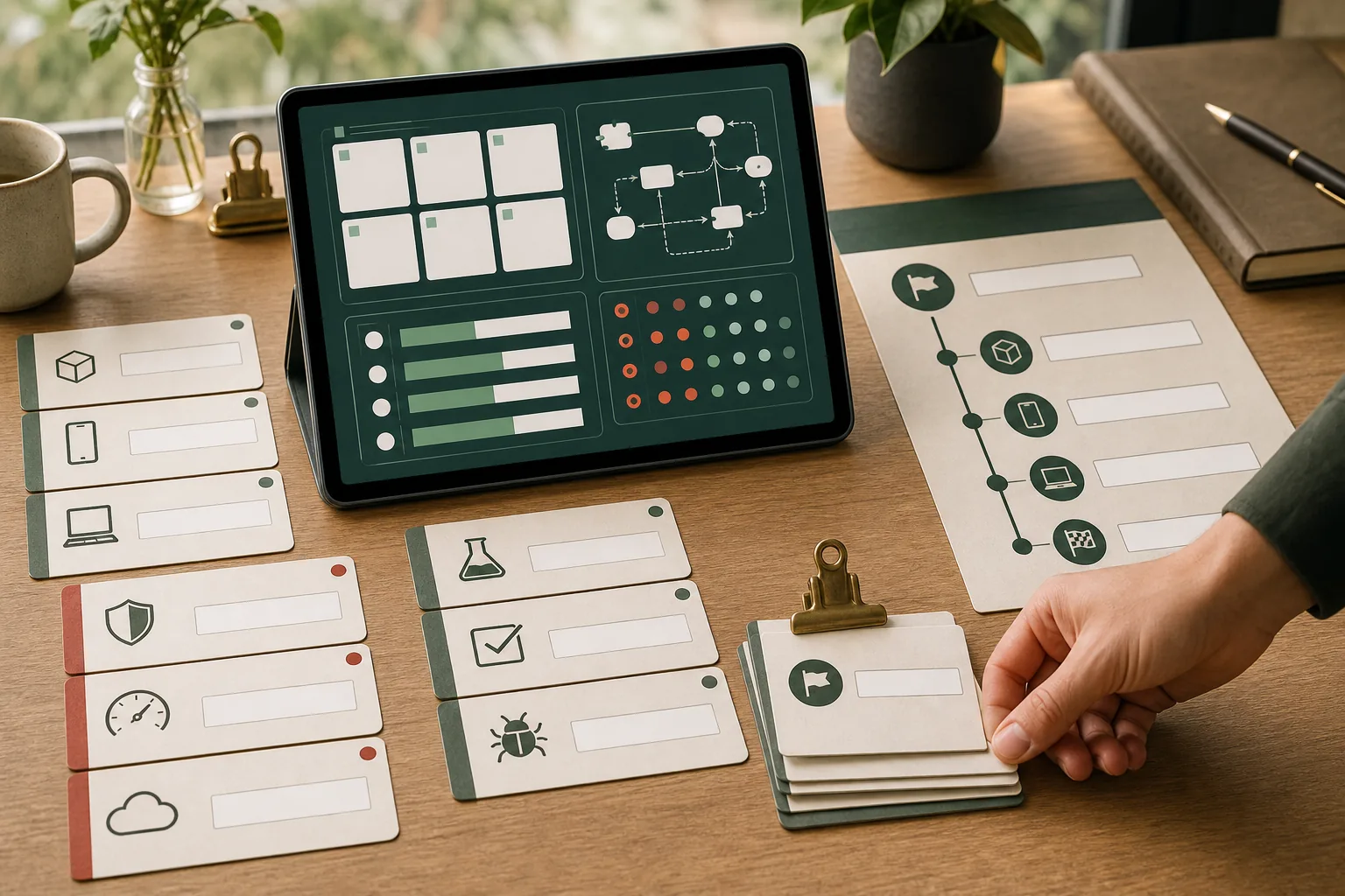 Project evidence cards and risk markers arranged into an engineering estimate
