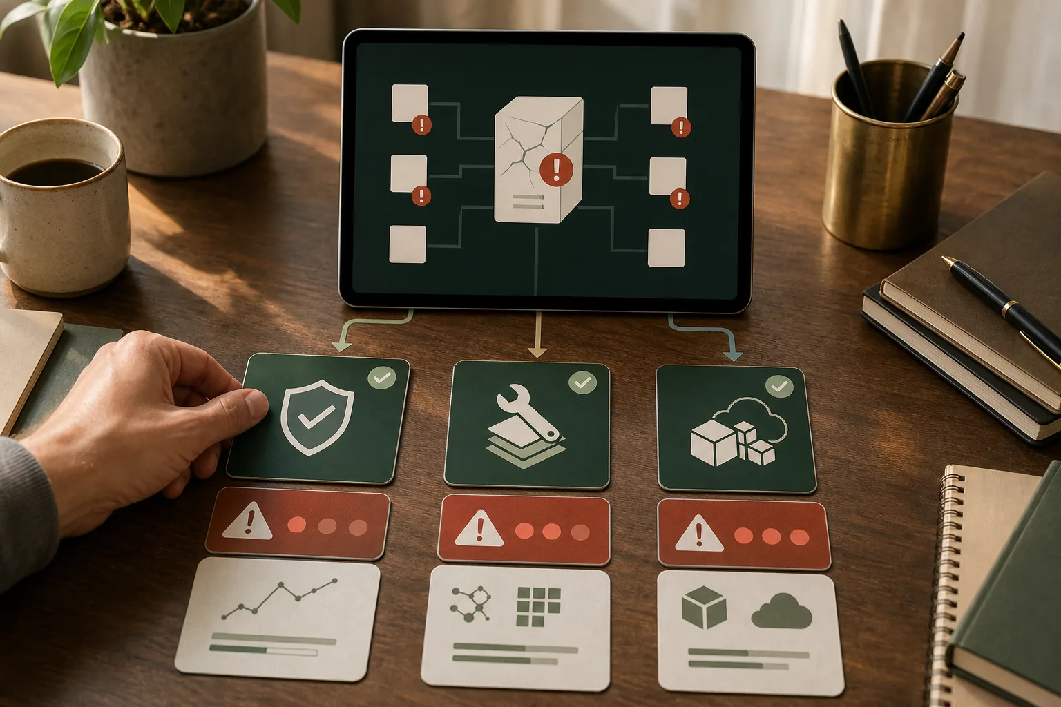 Three decision cards comparing stabilising, refactoring and rebuilding a legacy system