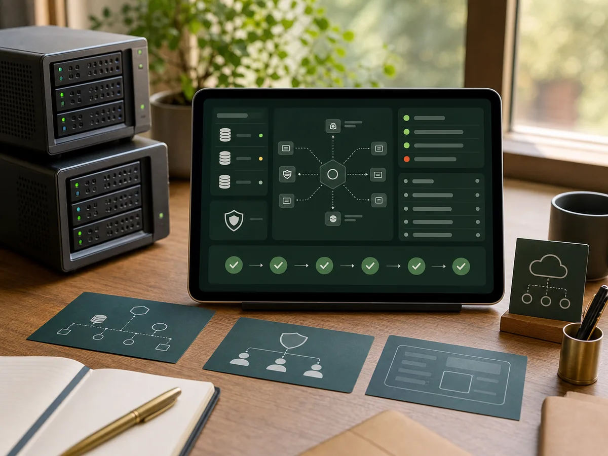 Backend dashboard with server blocks, permissions and deployment checks