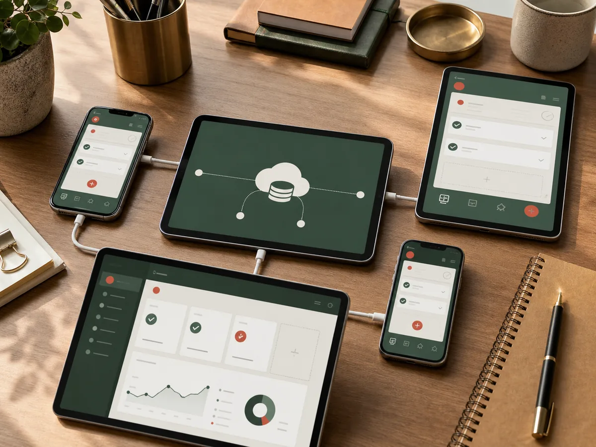 Shared backend synced with phone, tablet and web app interfaces